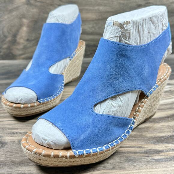 NIB Gentle Souls Cody 8M Blue Suede Slingback Open Toe Espadrille Wedge Sandals - Picture 3 of 10